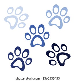 Blue paws set vector icon, animal paw isolated, graphic footprint, simple pets element illustration