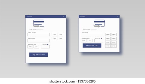 Blue payment blank template for internet payment interface frame