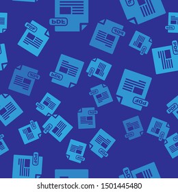 Blue PDF file document. Download pdf button icon isolated seamless pattern on blue background. PDF file symbol.  Vector Illustration
