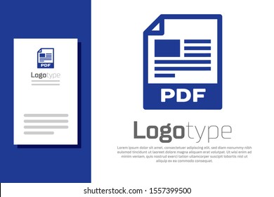 Blue PDF file document. Download pdf button icon isolated on white background. PDF file symbol. Logo design template element. Vector Illustration