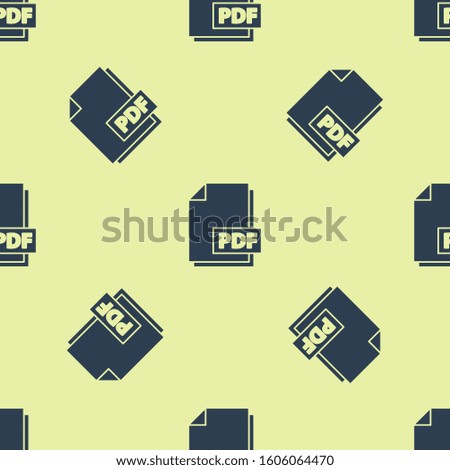 Blue PDF file document. Download pdf button icon isolated seamless pattern on yellow background. PDF file symbol.  Vector Illustration