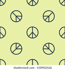 Blue Peace icon isolated seamless pattern on yellow background. Hippie symbol of peace.  Vector Illustration