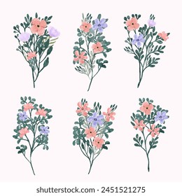 blue peach floral watercolor bouquet collection