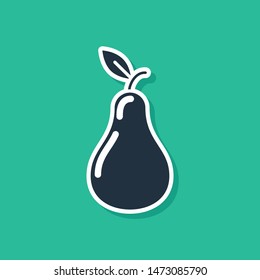 Blue Pear icon isolated on green background. Fruit with leaf symbol.  Vector Illustration