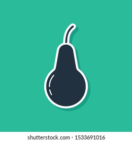 Blue Pear icon isolated on green background. Fruit with leaf symbol.  Vector Illustration