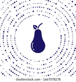 Blue Pear icon isolated on white background. Fruit with leaf symbol. Abstract circle random dots. Vector Illustration
