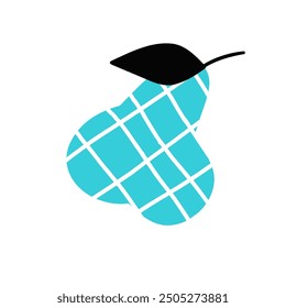Blue pear with texture white checkered pattern in doodle style. Vector illustration of textured pear isolated on white background