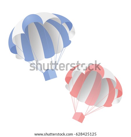 blue and pearl parachute with box, concept illustration