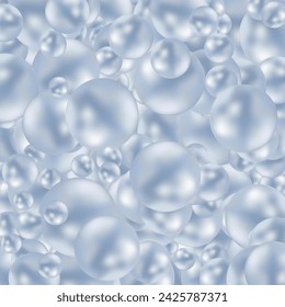 Blue pearls of different sizes are scattered on a white background at the top. Modern beautiful background. 3D illustration, 3D rendering.