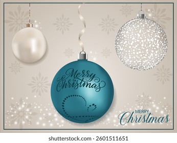 A blue pearly realistic bauble with a Christmas blessing.