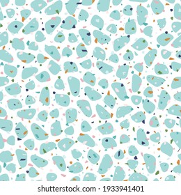 Blue Pebbles Terrazzo Seamless Pattern. Venetian Marble Textured Background.