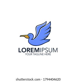 Blue Pelican Bird Logo. Flying pelican icon