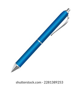 Blue pen ballpoint. Classic 3d realistic vector design of pens. Illustration.