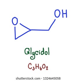 blue pen draw structure of glycidol and molecular formula . Vector illustration