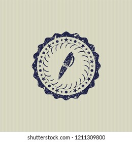 Blue pen icon inside rubber stamp with grunge texture