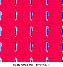 Blue Pen icon isolated seamless pattern on red background.  Vector