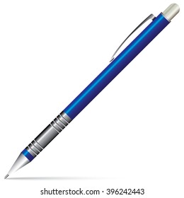 Blue pen isolated on white background. Object tool.