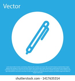 Blue Pen line icon isolated on blue background. White circle button. Vector Illustration