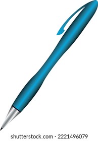 Blue Pen Mockup. Realistic Writing Ballpoint Tool