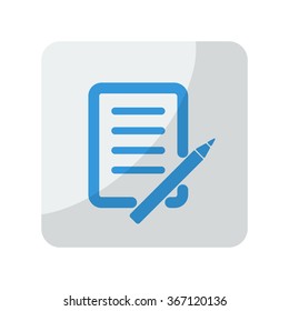 Blue Pen And Paper icon on grey rounded square button on white
