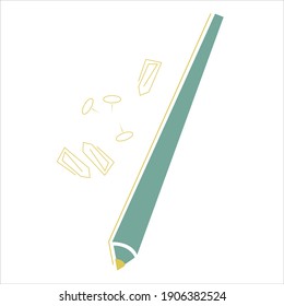 Blue pen or pencil with gold line and gold buttons and paper clips