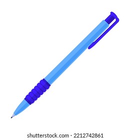 Blue pen vector illustration. School writing tool, ink pen, mechanical pencils on white background. School, writing materials or instrument