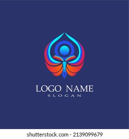 blue pen and wing logo orange combination