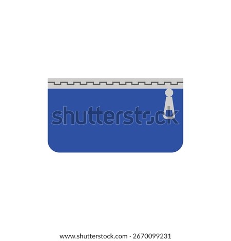 Blue pencil case with zipper closure and white pull tab for organizing school supplies Vector illustration
