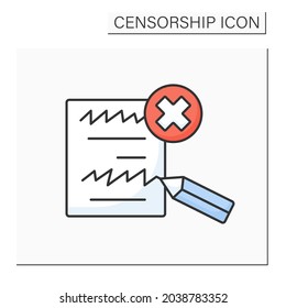 Blue pencil color icon. Remove or change some words to improve it or make it acceptable. Correct. Edit by shortening or deletion.Censorship concept. Isolated vector illustration
