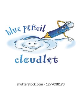 Blue pencil. Drawing a cloud. Vector pencil drawing.