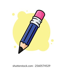 Blue Pencil with Eraser Cartoon Icon Vector Illustration. Isolated background. School office stationery supplies