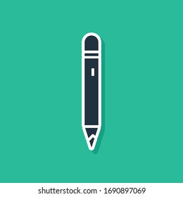 Blue Pencil with eraser icon isolated on green background. Drawing and educational tools. School office symbol.  Vector Illustration