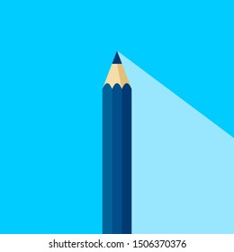 Blue pencil icon in flat style with long shadow. Also suitable for background, banner or template. Vector illustration on blue background.