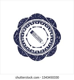Blue pencil icon inside distressed grunge seal