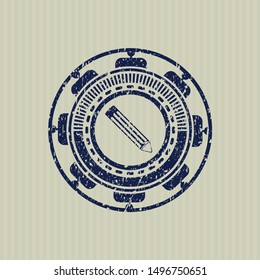 Blue pencil icon inside distressed grunge stamp
