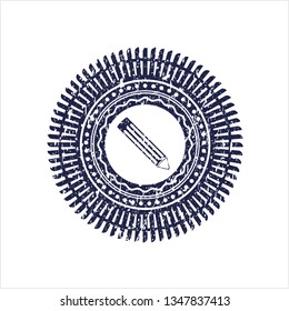 Blue pencil icon inside rubber seal
