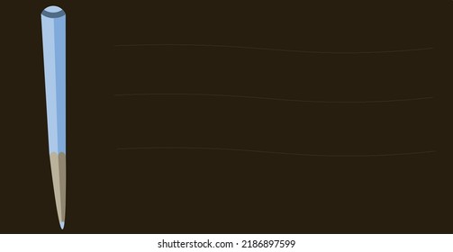 blue pencil illustration with brown note in brown background school stationery