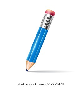Blue pencil isolated on the white background. Vector illustration.