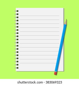 Blue pencil on open notepad