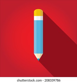 blue Pencil on red. Flat Design vector icon