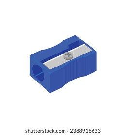 Blue pencil sharpener flat illustration vector isolated on  white background. Element for Back to school, Back to work concept. School and office supplies