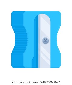 Blue pencil sharpener icon. Flat vector illustration isolated on white background. Stationery and school supplies concept. Perfect for educational materials