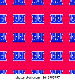 Blue Pencil sharpener icon isolated seamless pattern on red background.  Vector Illustration