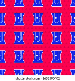 Blue Pencil sharpener icon isolated seamless pattern on red background.  Vector Illustration