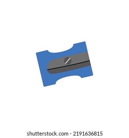 Blue pencil sharpener. School sharpener for children. Office supplies. Time to school. Children's cute stationery subjects. Back to school, science, college, education, study