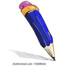 Blue pencil sketch cartoon vector illustration