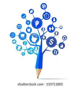 Blue pencil with tree business concept