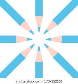 blue pencils on a circle position flat illustration