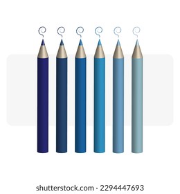 blue pencils in realistic style on white background. Creative artwork. Vector illustration.