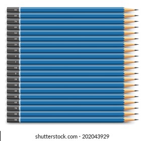 Blue pencils set with full range of hardness. Vector illustration